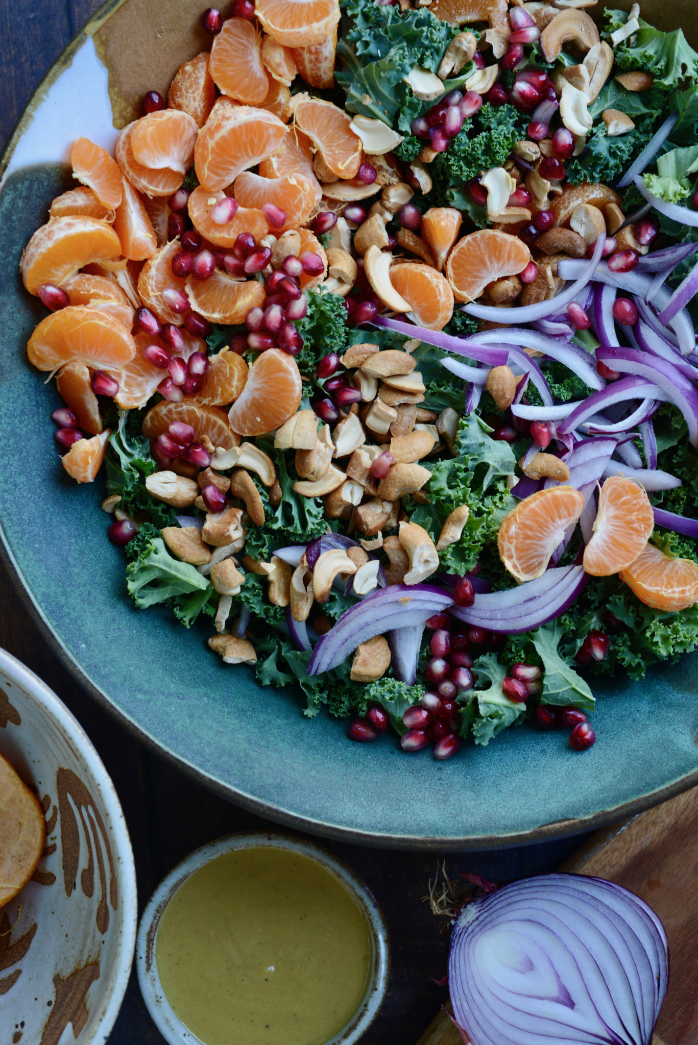 Honeyless Honey Mustard Kale Salad with Oranges and Cashews Salad Therapy