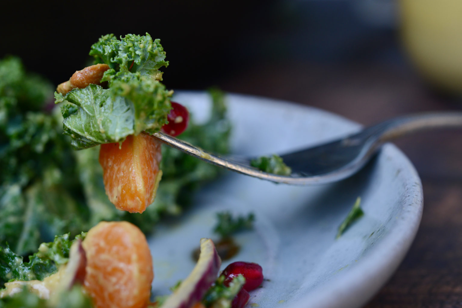 Honeyless Honey Mustard Kale Salad with Oranges and Cashews Salad Therapy